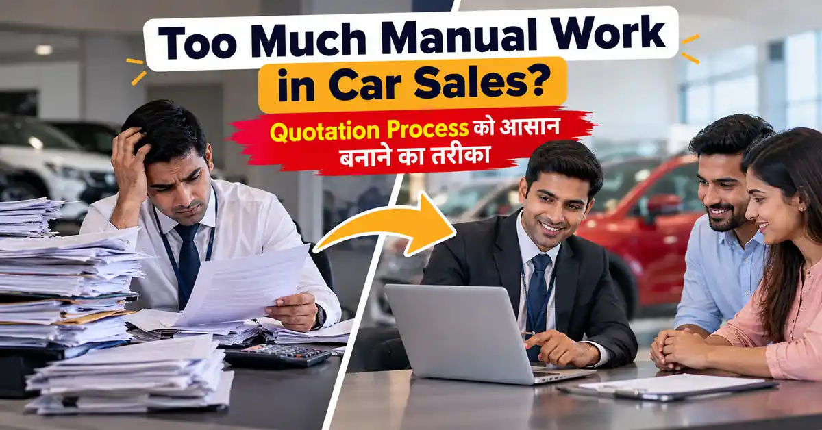 Car dealership executive creating digital automobile quotations with quotation management software dashboard.