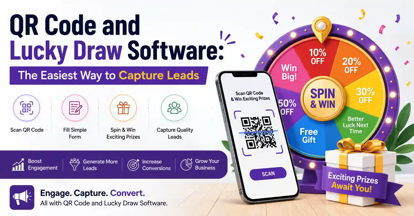 QR Code and Lucky Draw Software for lead generation, customer engagement, QR code marketing campaigns, interactive lucky draw promotions, and increasing business sales